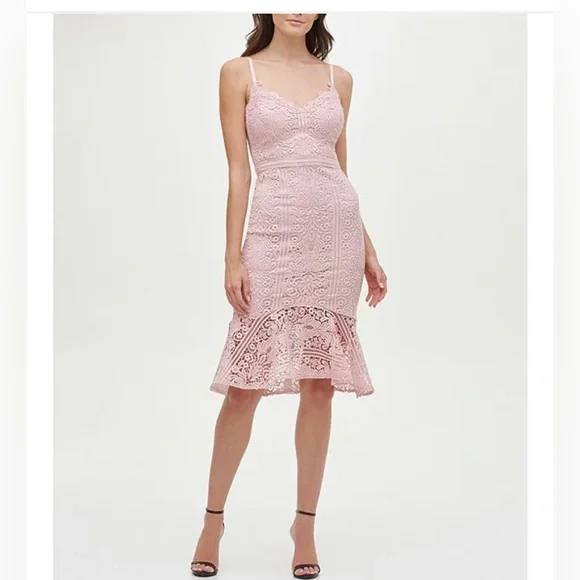 Guess Flounce-Hem Lace Dress - Rose Quartz - Size 2 Guess Flounce-Hem Lace Dress - Rose Quartz - Size 2